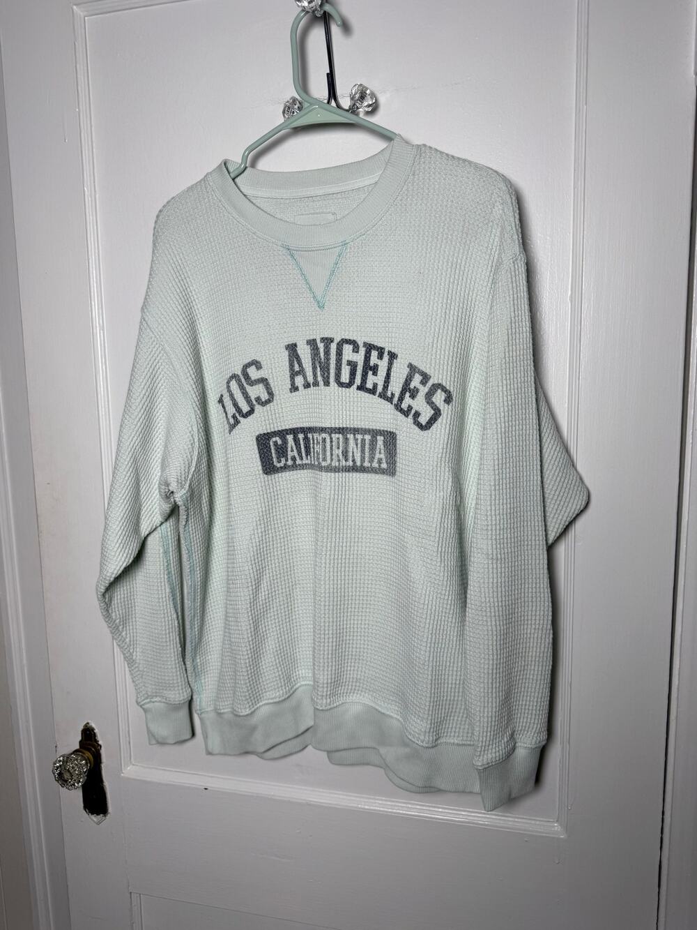 Aerie Los Angeles California Thermal Top S Mint Waffle Knit Collegiate Varsity